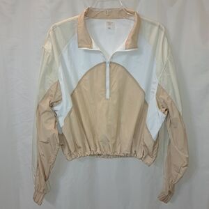 EUC Sz XXL CALIA Beige cream White Long Sleeve Windbreaker Crop Top